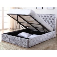 Heartlands Furniture Yasmin Crushed Velvet Silver Ottoman King Size Ottoman Bed