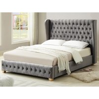 Heartlands Furniture Anderton Velvet Silver King Size Fabric Bed