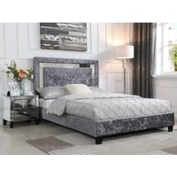 Heartlands Furniture Augustina Crushed Velvet Bed with Mirror King Size Silver Fabric Bed