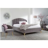 Pettine King Size Ottoman Bed Wood & Fabric Grey 5 x 7ft