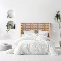 Palm Springs Ogee Tufted 100% Cotton Duvet Cover Set White, White / Super King