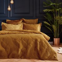 Palmeria Quilted Velvet Duvet Cover Set Gold, Gold / Super King