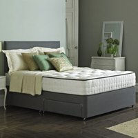 Royal Grey Fabric Divan Set + Headboard + Spring Memory Foam Mattress / 2 Ft 6 Small Single / Nostorage / Cream Cotton