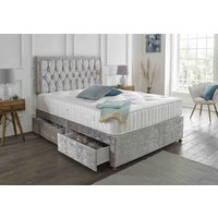 Divan Set Upholstered in Crushed Velvet Material – Matching Headboard & Choice of Mattress / 2 Ft 6 Small Single / Nostorage / Denim / No Mattress