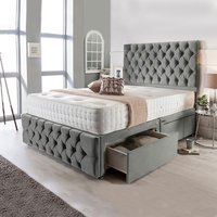 New Suede Divan Set + Matching Headboard & Footboard + Hand Tufted Pocket Spring Memory Mattress / 2 Ft 6 Small Single / Grey / Nostorage / Nomattress