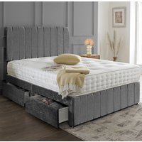 New Crushed Velvet Divan Set + Matching Oslo Headboard & Footboard + Hand Tufted Pocket Spring Memory Mattress / 2 Ft 6 Small Single / Ivory / Nostorage / Nomattress
