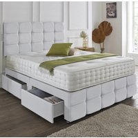 New Damask Fabric Divan Set + Matching Rio Headboard & Footboard + Hand Tufted Pocket Spring Memory Mattress / 2 Ft 6 Small Single / Cream / Nostorage / Nomattress