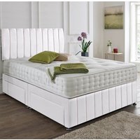 New Damask Fabric Divan Set + Matching Oslo Headboard & Footboard + Hand Tufted Pocket Spring Memory Mattress / 2 Ft 6 Small Single / Cream / Nostorage / Nomattress