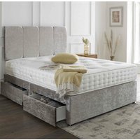 Classic Divan Set Upholstered in Crushed Ice Velvet Material – Matching Headboard & Choice of Mattress / 2 Ft 6 Small Single / Nostorage / Champagne / No Mattress
