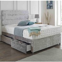 Designer Divan Set Upholstered in Crushed Velvet Material – Matching Headboard & Choice of Mattress / 2 Ft 6 Small Single / Nostorage / Denim / No Mattress