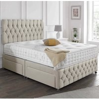 New Damask Fabric Divan Set + Matching Beirut Headboard & Footboard + Hand Tufted Pocket Spring Memory Mattress / 2 Ft 6 Small Single / Cream / Nostorage / Nomattress