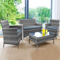 4PC Rattan Garden Furniture Set / Grey / Without Cover