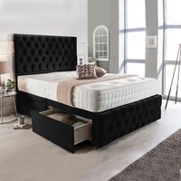 Plush Divan Set with Matching Headboard Footboard & Choice of Mattress / 2 Ft 6 Small Single / Nostorage / Plush Noir Black / No Mattress
