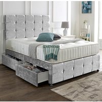New Crushed Velvet Divan Set + Matching Rio Headboard & Footboard + Hand Tufted Pocket Spring Memory Mattress / 2 Ft 6 Small Single / Ivory / Nostorage / Nomattress