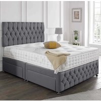 New Plush Divan Set + Matching Beirut Headboard & Footboard + Hand Tufted Pocket Spring Memory Mattress / 2 Ft 6 Small Single / Plush Cream / Nostorage / Nomattress