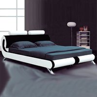 Lyon Modern Italian Leather Bed / 4 Ft 6 Double / Blackwhite / Nomattress Frameonly