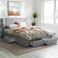Ormond Fabric Bed Frame with Four Storage Drawers / 4 Ft 6 Double / Grey / Nomattress Frameonly