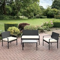 4PC All Weather Rattan Garden Furniture Set Black / Black