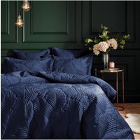 furn. Palmeria Quilted Velvet Duvet Cover Set - Navy Cotton - Size King