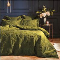 Paoletti Palmeria Quilted Velvet Duvet Cover Set - Green - Size King