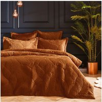 Paoletti Palmeria Quilted Velvet Duvet Cover Set - Rust - Size Super King