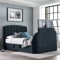 Flintstone - Super King Size - Side-Opening Ottoman Storage Electric TV Bed - Dark Onyx Grey - Velvet - 6ft - Happy Beds