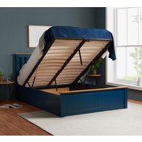 Phoenix - Single - Navy Blue Wooden Ottoman Storage Bed Frame - Slatted Headboard - 3ft - Happy Beds
