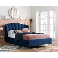 Lottie - King Size - Ottoman Bed Frame - Blue - Velvet - 5FT - Happy Beds