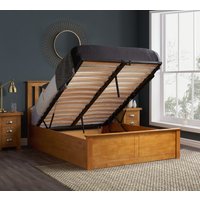 Phoenix - Single - Oak Wooden Ottoman Storage Bed Frame - Slatted Headboard - 3ft - Happy Beds