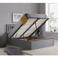 Phoenix - Single - Stone Grey Wooden Ottoman Storage Bed Frame - Slatted Headboard - 3ft - Happy Beds