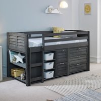 Cosy - Single - Kids Mid Sleeper Storage Bed - Left Ladder - Grey - Wood - 3ft - Happy Beds