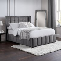 Gatsby - King Size - Grey - Velvet - Low Foot-End Bed - 5ft - Happy Beds